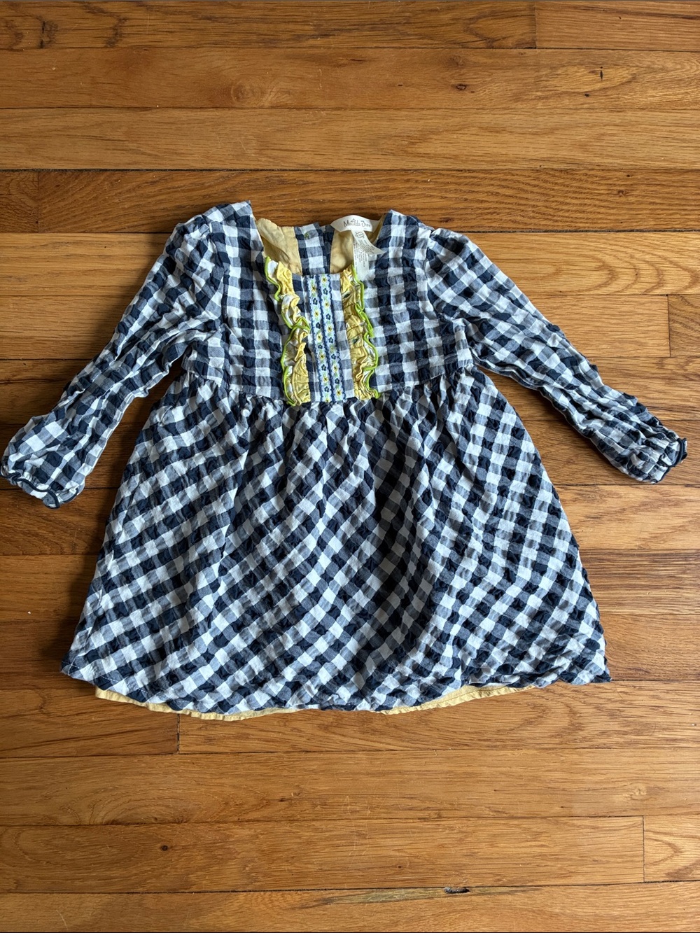 Matilda Jane Baby Girl Dress 18-24m Gingham Navy Blue White Floral Ruffle Button